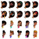 Bundle 20 Afro Woman Peek A Boo Peeking Melanin Nubian Ebony Curly Hairstyle JPG PNG Files For Silhouette Cricut and More