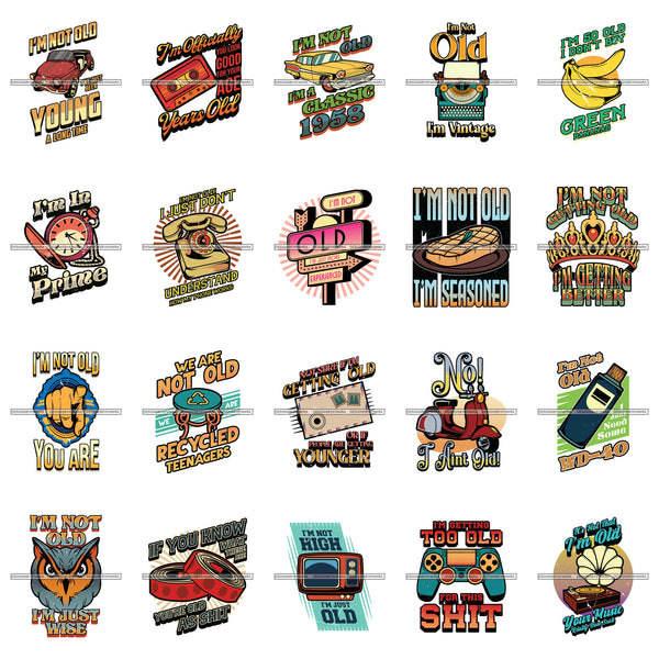 Bundle 20 Vintage Old School I'm In My Prime I'm Not Old Experienced Quotes Distressed Designs SVG JPG PNG Cricut Silhouette Cut Cuttings