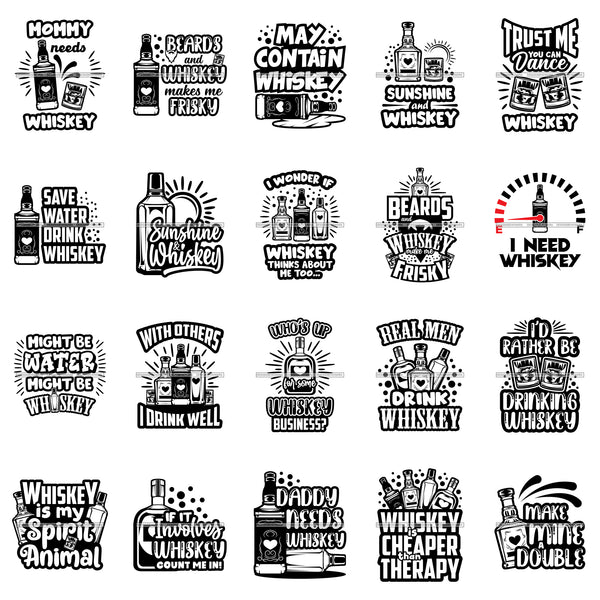 Bundle 20 Whiskey Funny Quotes Designs For T-Shirt .SVG Cut Files For Silhouette Cricut and More!