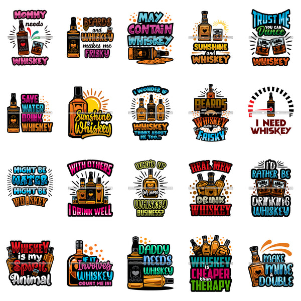 Bundle 20 Whiskey Funny Quotes Designs For T-Shirt .SVG Cut Files For Silhouette Cricut and More!