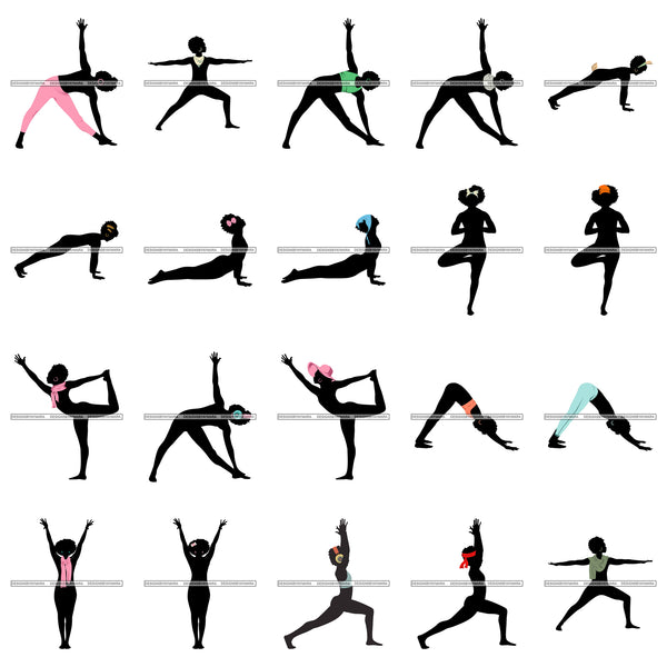 Bundle 20 Afro Woman Silhouette Doing Yoga Meditating Relax Meditate .SVG Cutting Files For Silhouette Cricut and More!