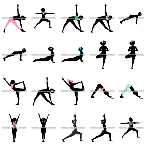 Bundle 20 Afro Woman Silhouette Doing Yoga Meditating Relax Meditate .SVG Cutting Files For Silhouette Cricut and More!