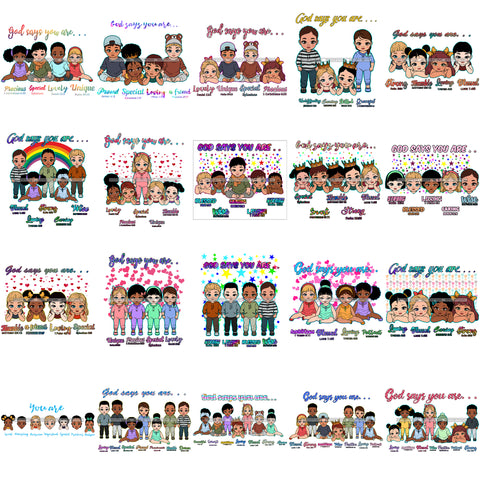 Bundle 20 God Says You Are Kids Girls Boys Bible Verses Black White Hispanic Ethnic Children's Toddler  SVG PNG JPG Cutting Files For Silhouette Cricut and More!