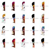 Bundle 20 Afro Woman Wearing Headband Hair Accessories Half Face Designs Elements African American Woman Nubian Bamboo Earrings Hoops PNG JPG Cutting Files