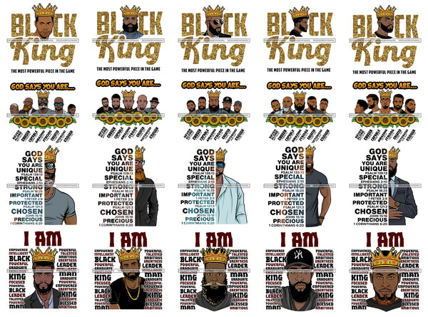 Bundle 20 Afro Man I'm Black King God Says You Are Bible Verses Quotes SVG PNG JPG Cutting Files For Silhouette Cricut and More!