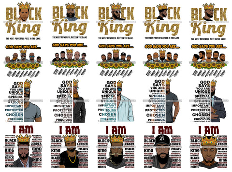 Bundle 20 Afro Man I'm Black King God Says You Are Bible Verses Quotes SVG PNG JPG Cutting Files For Silhouette Cricut and More!