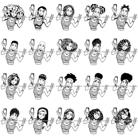 Bundle 20 Afro Lola Taking Selfie Queen Boss Lady Black Woman Nubian Melanin Popping  SVG Cutting Files For Silhouette Cricut and More