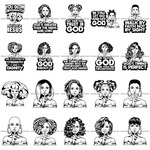 Bundle 20 Afro Lola God Quotes Silent Woman Queen Boss Lady Black Woman Nubian Melanin Popping  SVG Cutting Files For Silhouette Cricut and More