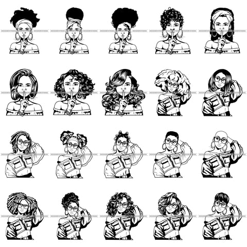 Bundle 20 Afro Beautiful Lola Queen Boss Lady Black Woman Nubian Melanin Popping  SVG Cutting Files For Silhouette Cricut and More
