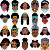 Bundle 20 Afro Woman SVG Wearing Mask Mean Face Hot Selling Designs Black Girl Magic Melanin Popping Hipster Girls SVG JPG PNG Layered Cutting Files For Silhouette Cricut and More