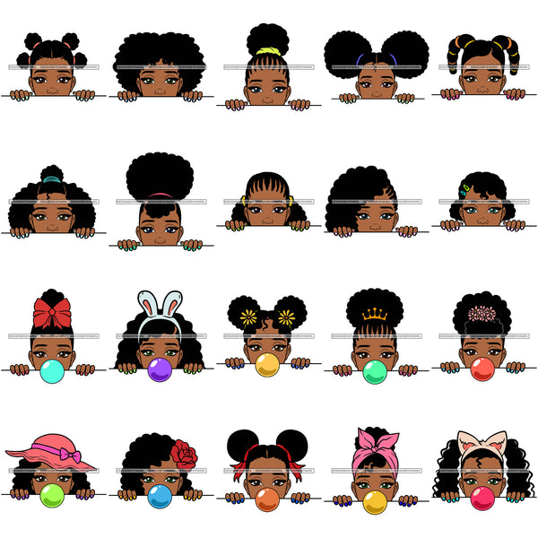 Bundle 20 Afro Cute Peeking Girls SVG Hot Selling Designs Black Girl Magic Melanin Popping Hipster Girls SVG JPG PNG Layered Cutting Files For Silhouette Cricut and More