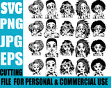 Bundle 20 Afro Cute Lili Big Eyes Designs For Commercial And Personal Use Black Girl Woman Nubian Queen Melanin SVG Cutting Files For Silhouette Cricut and More