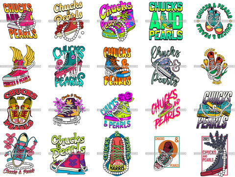 Bundle 20 Chucks and Pearls 2021 Inauguration Designs Woman Power Vice President Kamala Harris SVG Cutting Files For Silhouette Cricut and More