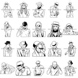 Bundle 9 Afro Black Man Fedora Hat Handsome Bearded Men Fashion Melanin African American Male PNG JPG SVG Cutting Files For Silhouette Cricut and More!