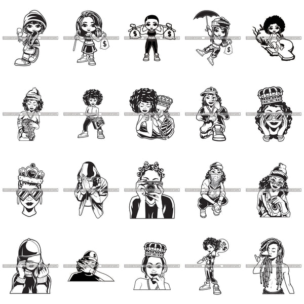 Bundle 20 Hustler Lola Afro Girl Black Woman Hustling Independent Savage Money Cash Hustle Designs For T-Shirt and Other Products SVG PNG JPG Cutting Files For Silhouette Cricut and More!