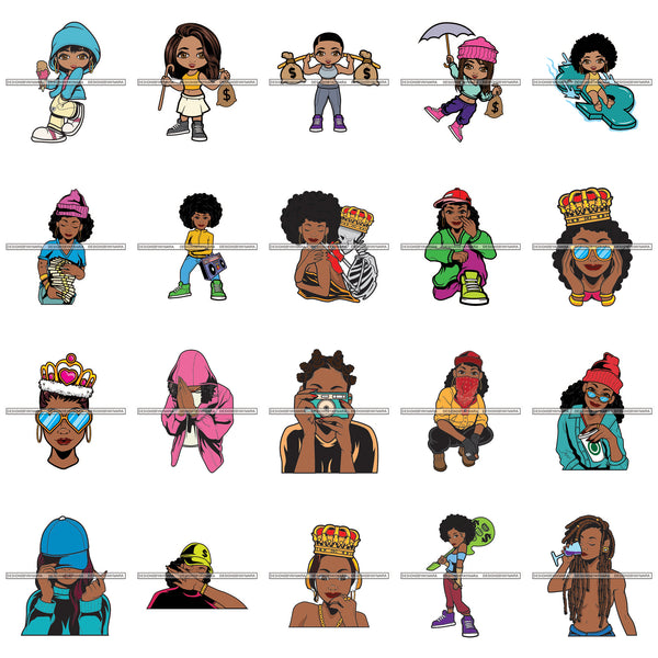 Bundle 20 Hustler Lola Afro Girl Black Woman Hustling Independent Savage Money Cash Hustle Designs For T-Shirt and Other Products SVG PNG JPG Cutting Files For Silhouette Cricut and More!