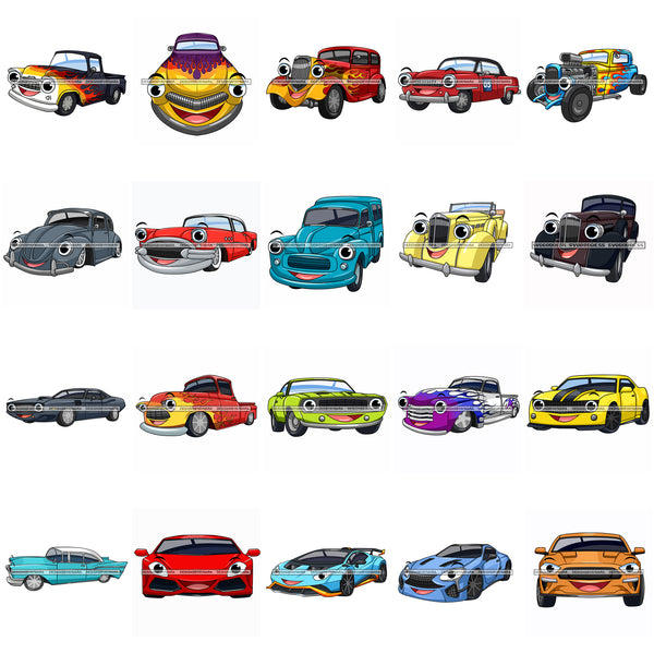 Bundle 20 Vintage Car Old School Automobile Transportation Muscle Car Cartoon Character SVG PNG JPG Cutting Files For Silhouette Cricut Cut Cutting