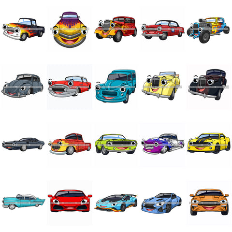 Bundle 20 Vintage Car Old School Automobile Transportation Muscle Car Cartoon Character SVG PNG JPG Cutting Files For Silhouette Cricut Cut Cutting