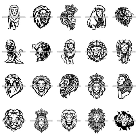 Bundle 20 Lion King Animal Wild Power Growling Furious SVG JPG PNG Vector Clipart Cricut Silhouette Cut Cutting
