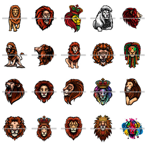 Bundle 20 Lion King Animal Wild Power Growling Furious SVG JPG PNG Vector Clipart Cricut Silhouette Cut Cutting