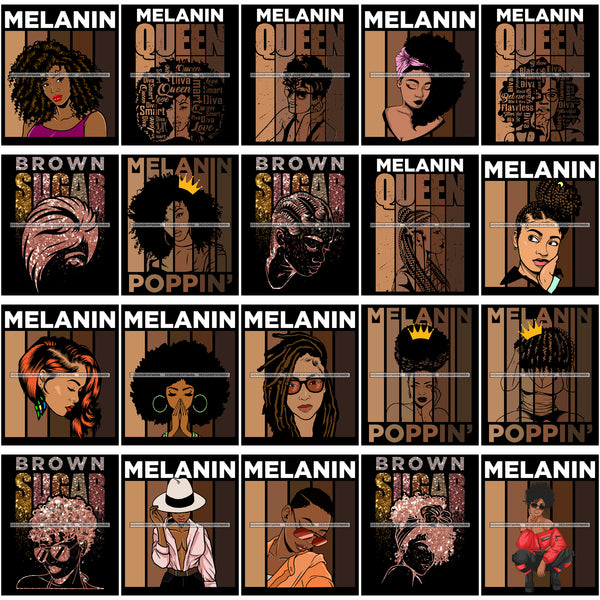 Bundle 20 Brown Sugar Melanin Quotes Layered SVG Black Girl Magic Melanin Popping Hipster Girls SVG JPG PNG Cutting Files For Silhouette Cricut and More