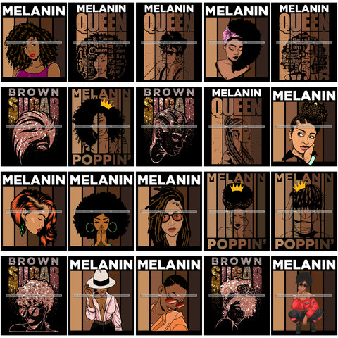 Bundle 20 Brown Sugar Melanin Quotes Layered SVG Black Girl Magic Melanin Popping Hipster Girls SVG JPG PNG Cutting Files For Silhouette Cricut and More