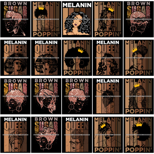 Bundle 20 Brown Sugar Melanin Queen Quotes Layered SVG Black Girl Magic Melanin Popping Hipster Girls SVG JPG PNG Cutting Files For Silhouette Cricut and More