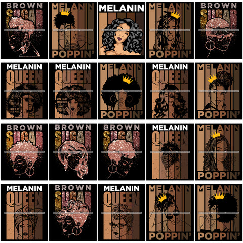 Bundle 20 Brown Sugar Melanin Queen Quotes Layered SVG Black Girl Magic Melanin Popping Hipster Girls SVG JPG PNG Cutting Files For Silhouette Cricut and More