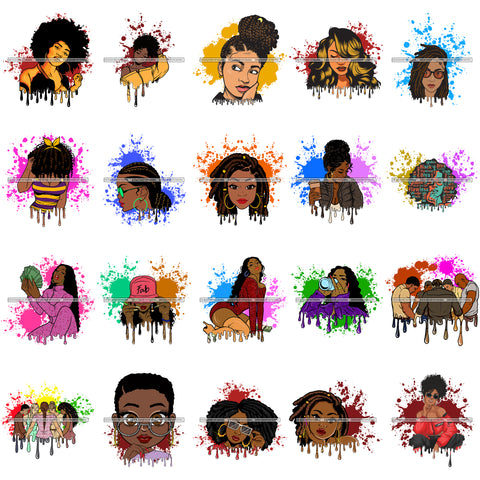 Bundle 20 Afro Melanin Pretty Woman Melanin Black Girl Magic Splash Dripping Nubian PNG JPG SVG Cutting Files For Silhouette Cricut and More!