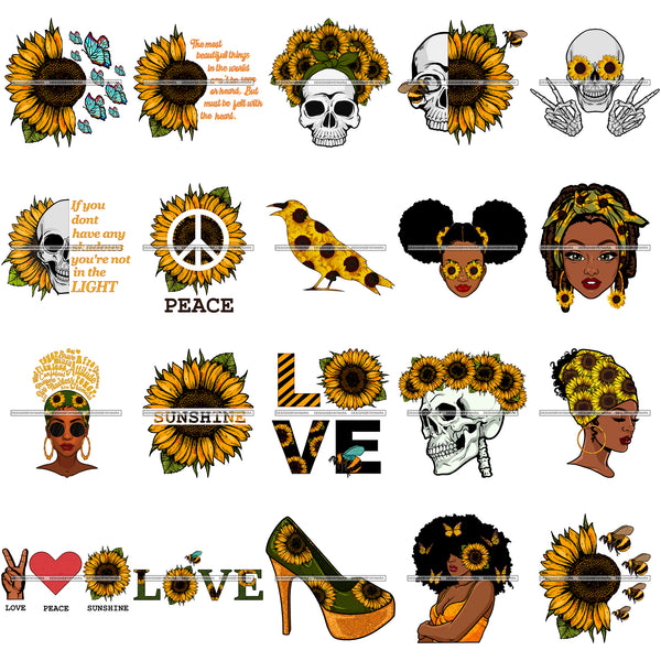 Bundle 20 Sunflower Flower Glamour Nature Decoration Nature Beauty SVG JPG PNG Vector Clipart Cricut Silhouette Cut Cutting