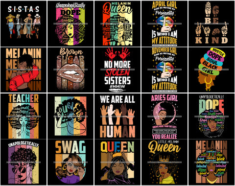Bundle 20 Sista Melanin Nubian No More Stolen Sister Quotes Designs Dope Swag Black Girl Magic SVG Cutting Files For Cricut Silhouette and More