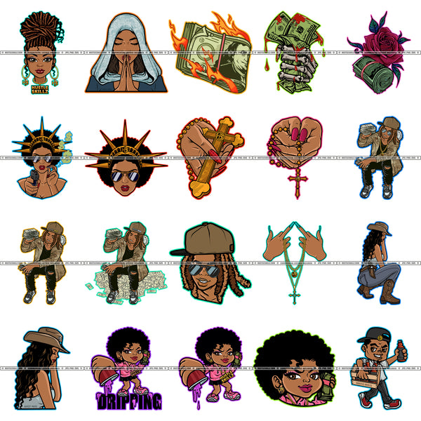 Bundle 20 Hands Praying Cross Dripping Melanin Woman Woman Praying Black Statue Liberty Ebony SVG PNG JPG Cut Files For Silhouette Cricut and More!