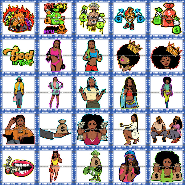 Bundle 25 Money Bag Grind Hustler Cash Grinding God Is Good Mix Bundle SVG PNG JPG Cut Files For Silhouette Cricut and More!