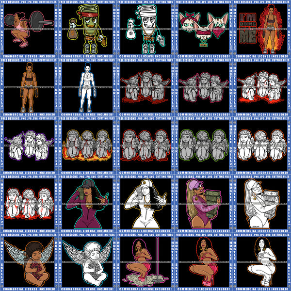 Bundle 25 Baby Angel See No Evil Hear No Evil Talk No Evil Grind Melanin Hustler Woman Mix Bundle SVG PNG JPG Cut Files For Silhouette Cricut and More!