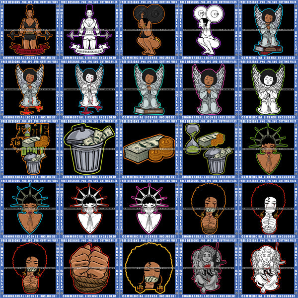 Bundle 25 Bodybuilding Woman Strong Weight Lifting Angel Praying Gangster Angel Mix Bundle SVG PNG JPG Cut Files For Silhouette Cricut and More!