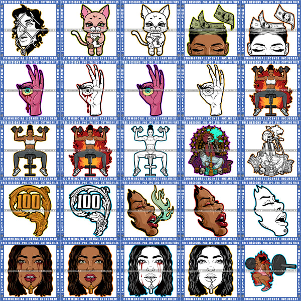 Bundle 25 Bodybuilding Woman Exercise Grind Money Mind Melanin Woman Mix Bundle SVG PNG JPG Cut Files For Silhouette Cricut and More!