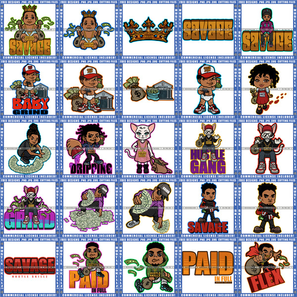 Bundle 25 Gangster Hustler Baby Savage Paid In Full Cute Cat Grind SVG PNG JPG Cut Files For Silhouette Cricut and More!