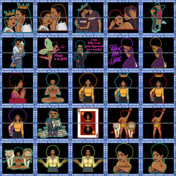 Bundle 20 Melanin Couple Relationship Soulmates Queen King Woman Praying SVG PNG JPG Cut Files For Silhouette Cricut and More!