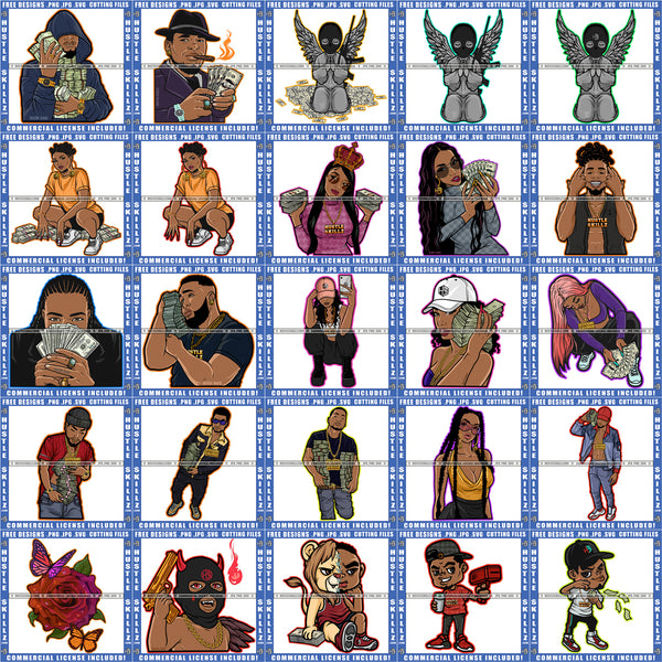 Bundle 25 Gangster Angel Hustler Mafia Man Grind Hustler Melanin Woman SVG PNG JPG Cut Files For Silhouette Cricut and More!
