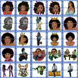 Bundle 25 Melanin Woman Locs Dreads Hairstyle Afro Girl Biker Woman Couple Gangster Hustler Man Mix Bundle SVG PNG JPG Cut Files For Silhouette Cricut and More!