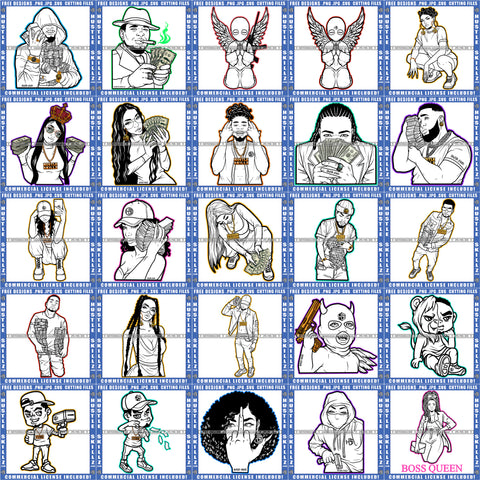 Bundle 25 Boss Queen Hustler Man Grind Woman Money Stacks Mix Bundle SVG PNG JPG Cut Files For Silhouette Cricut and More!