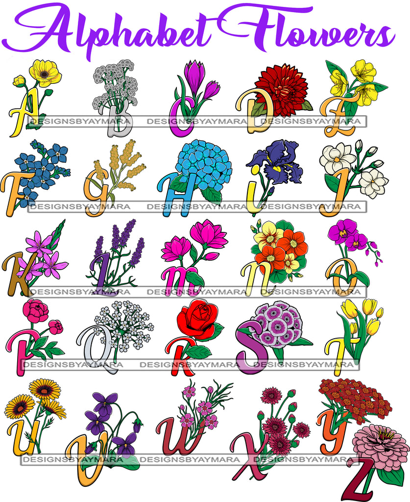 Bundle 26 Alphabet Flowers Letter Fonts Nature Floral Creative Kit Typ ...