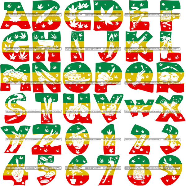 Bundle 36 Marijuana Alphabet Numbers Letters Creation Kit SVG JPG PNG Layered Cutting Files For Silhouette Cricut and More