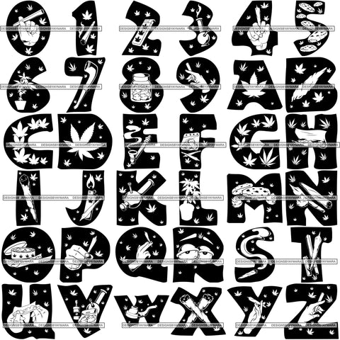 Bundle 36 Marijuana Alphabet Numbers Letters Creation Kit SVG JPG PNG Layered Cutting Files For Silhouette Cricut and More