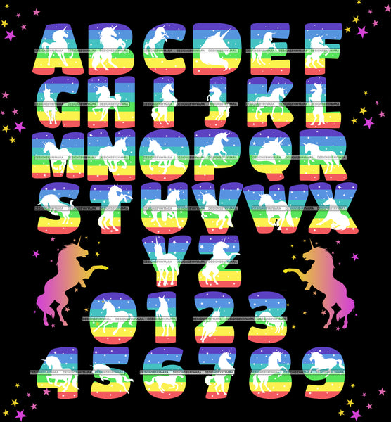 Bundle 36 Unicorn Alphabet Numbers Letters Words Creation Kit Fantasy Horse Fairy SVG JPG PNG Layered Cutting Files For Silhouette Cricut and More