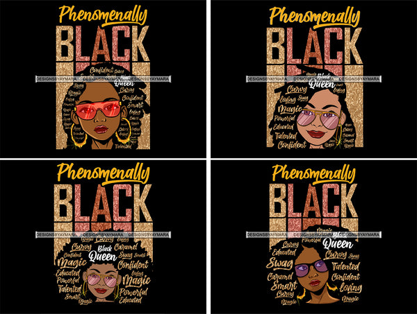 Bundle 4 Afro Lola Phenomenally Black Woman Powerful Educated Precious Hair Quotes Lady Nubian Queen Melanin Popping SVG Cutting Files For Silhouette Cricut and More