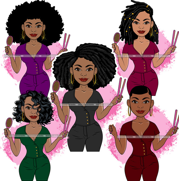Bundle 5 Lola Beauty Salon Make Up Artist Business Owner Element Logo Melanin African American Woman Black Girl Magic SVG JPG PNG Layered Cutting Files For Silhouette Cricut and More