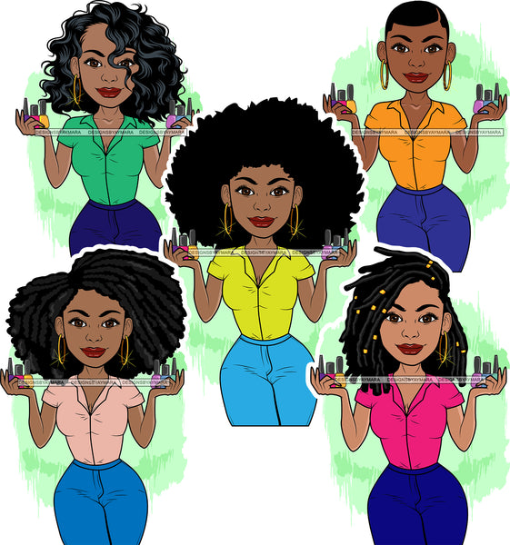 Bundle 5 Lola Beauty Salon Make Up Artist Business Owner Element Logo Melanin African American Woman Black Girl Magic SVG JPG PNG Layered Cutting Files For Silhouette Cricut and More