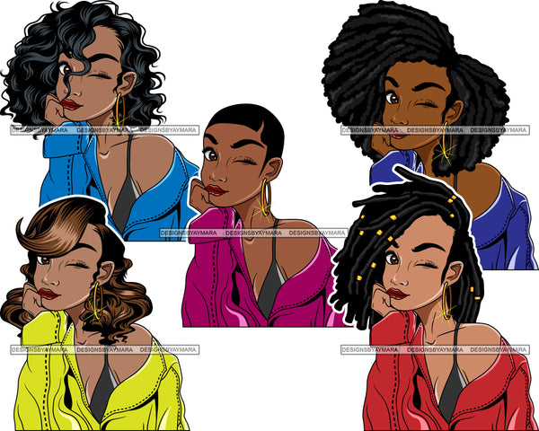 Bundle 5 Afro Lola Queen Boss Lady Covering Face With Hand Holding Glasses Looking Up Black Girl Magic Nubian Melanin Popping  SVG Cutting Files For Silhouette Cricut and More