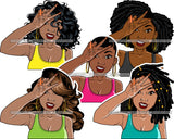 Bundle 5 Afro Beautiful Lola Peace Sign Emotion Queen Boss Lady Black Woman Nubian Melanin Popping SVG Cutting Files For Silhouette Cricut and More